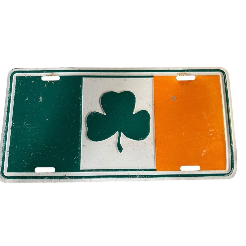 Irish Flag License Plate With Shamrock Design St Patrick’s Day.